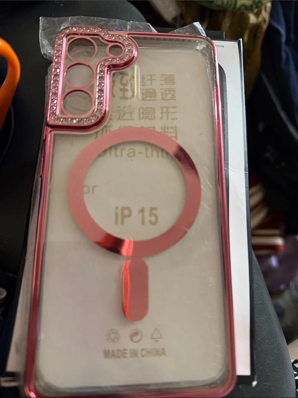 Pink Rhinestone iPhone 15 Case with MagSafe Ring